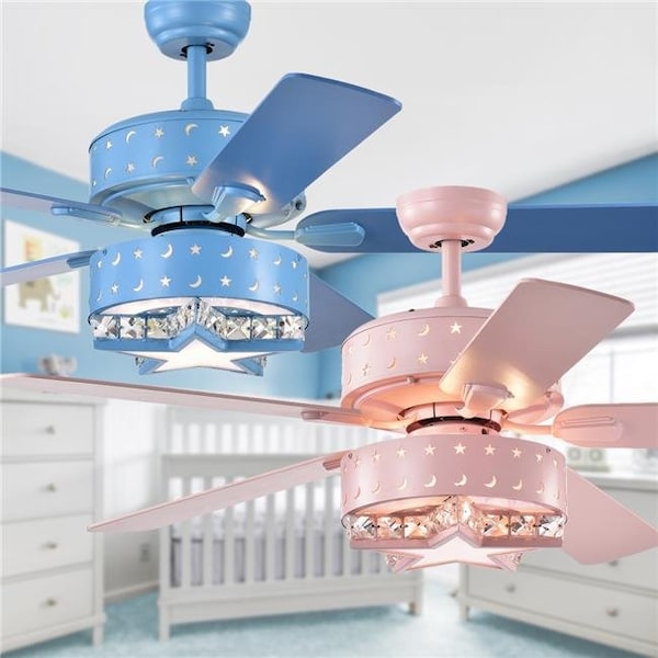 Warehouse Of Tiffany CFL-8404REMO-P 52 in. Funder Star & Crescent Lighted Ceiling Fan; Pink CFL-8404REMO/P - main